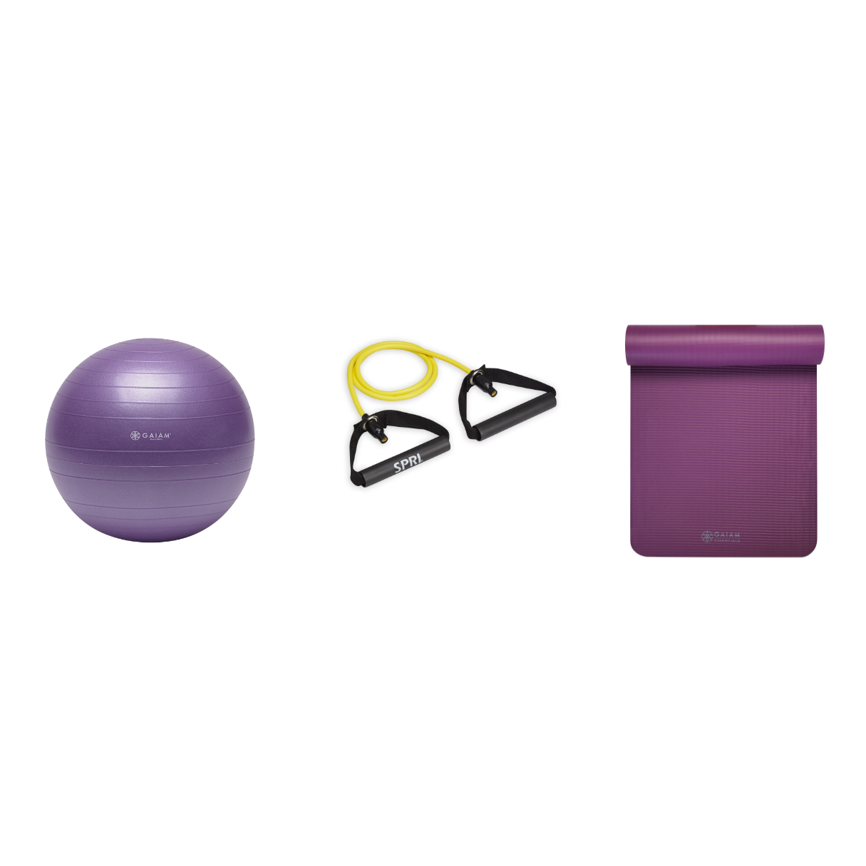 Fitness Bundle - Balance Ball (55cm), Xertube (Very Light), Fitness Mat (Purple)