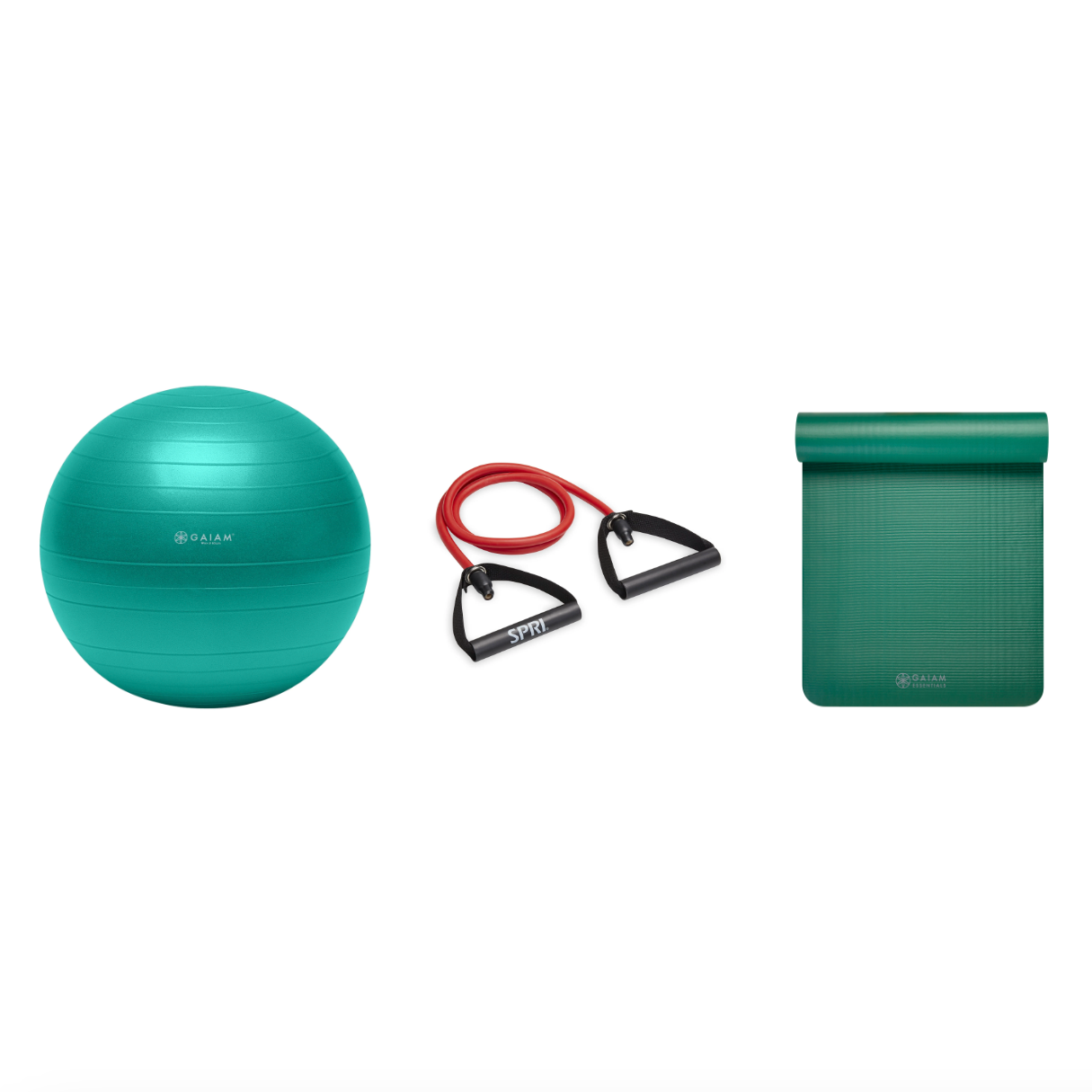 Fitness Bundle - Balance Ball (65cm), Xertube (Medium), Fitness Mat (Green)